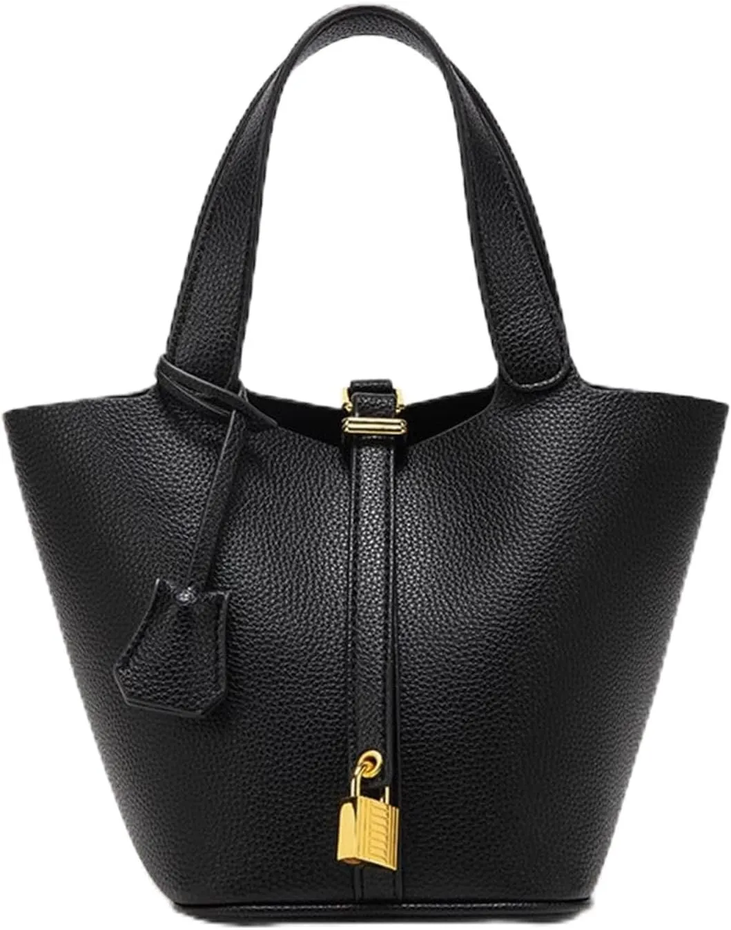 Trendy Plain Color Leather Handbag with Lock Design,Bucket Bag Vegetable Basket,Versatile Shoulder Handbag.
