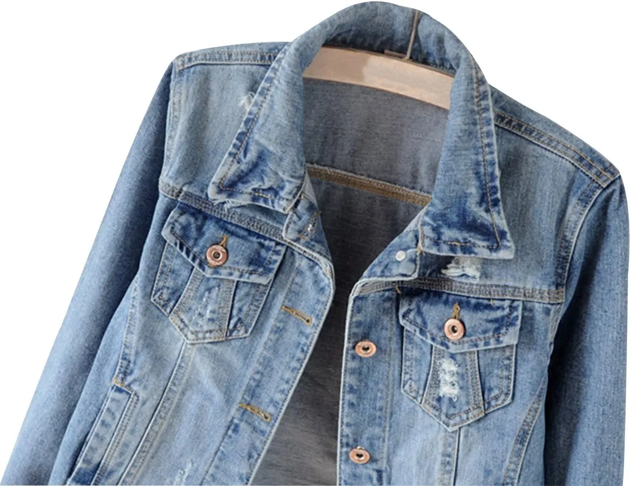Trendy XU Spring Women Vintage Slim Fit Denim Coat Destroyed Cropped Jeans Jacket