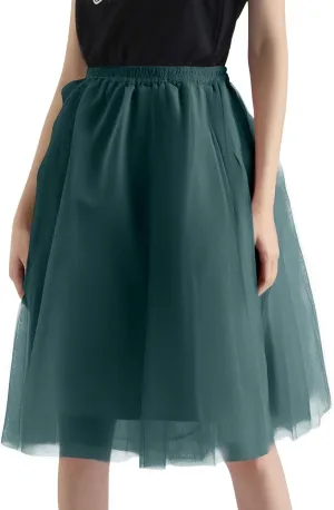 Tulle Skirts for Women Midi Layered Skorts Elastic High Waisted A Line Skirt Tutu Skirt for Prom Party