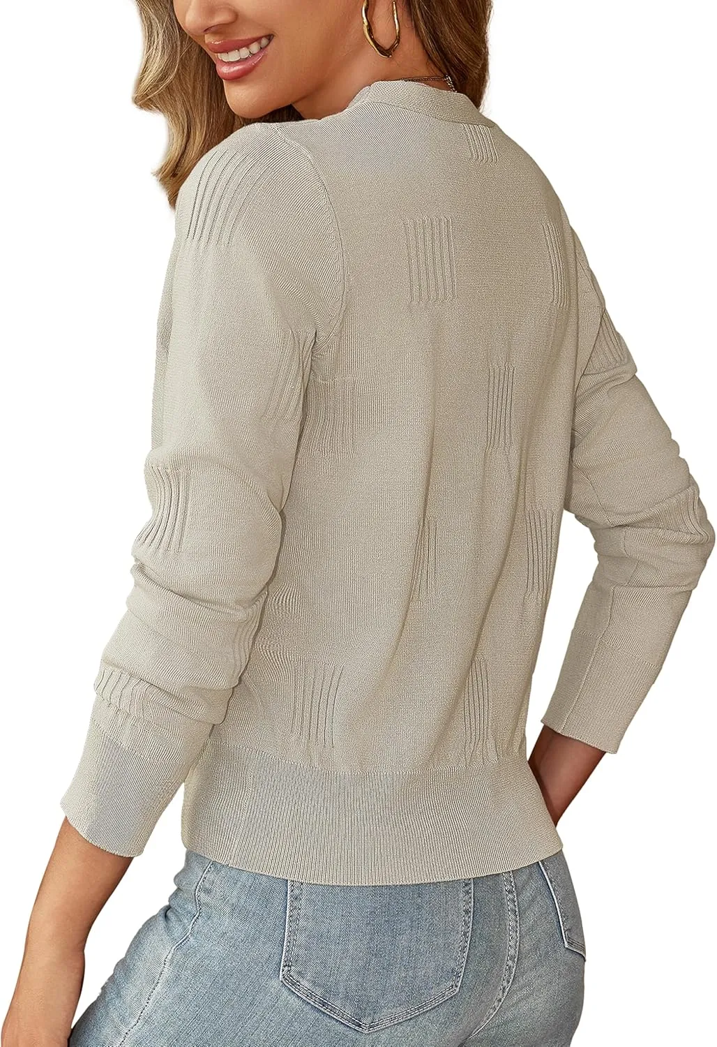 U.Vomade Women's Cardigans 3/4 Sleeve Open Front Cropped Cardigan Hollow Out Bolero Shrug S-XL