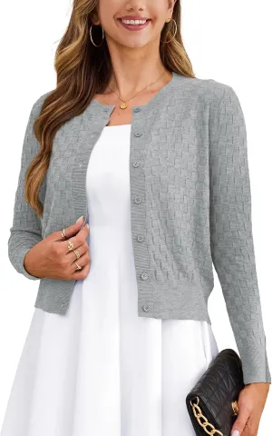 VERABENDI Women's Cute Checkered Short Cardigans Cropped Cardigan Sweaters Button Open Front Bolero Shrugs for Dresses S-XL