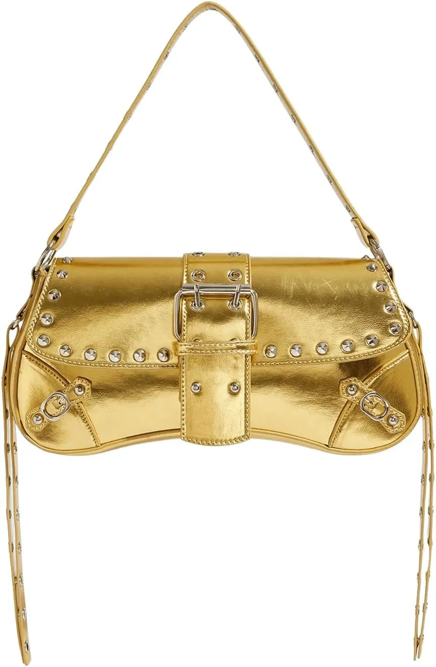 Verdusa Women's Shoulder Bag Y2K Handbag Cute Trendy Goth Studded Rivet Punk Purse