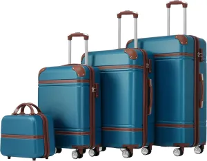Versatile Hardshell Luggage Set with Cosmetic Case, 4-Piece Spinner Suitcases, Lightweight ABS, Blue