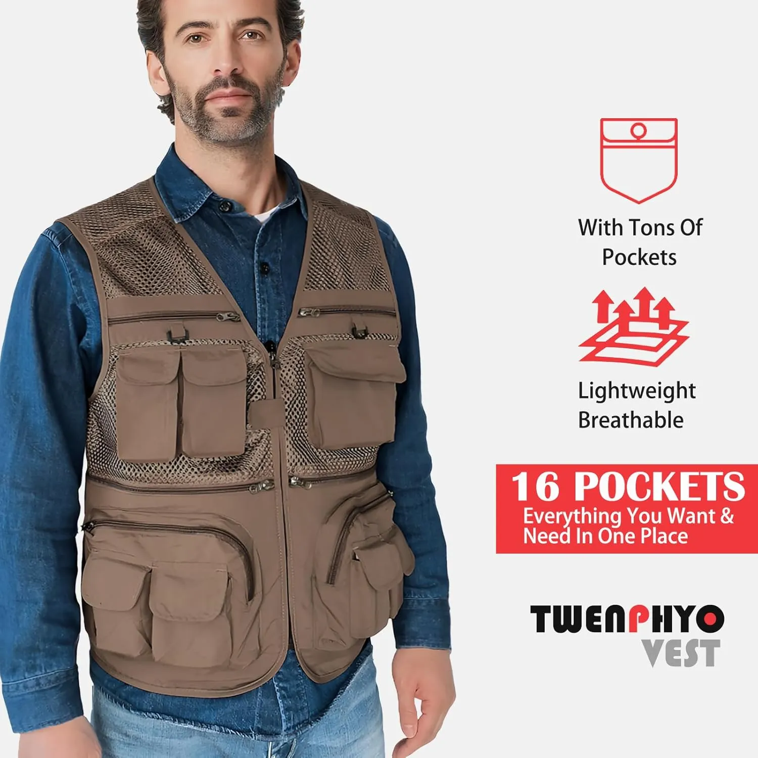 Versatile Men's Summer Vest for Fishing, Travel, Outdoor Work, Safari and Photography with Multiple Pockets