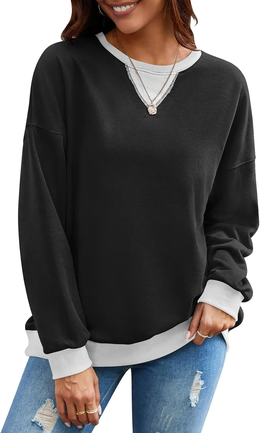 VUTRU Women Striped Oversized Sweatshirt Crewneck Long Sleeve Shirts Hoodies Casual Loose Pullover Top 2024 Fall Clothes