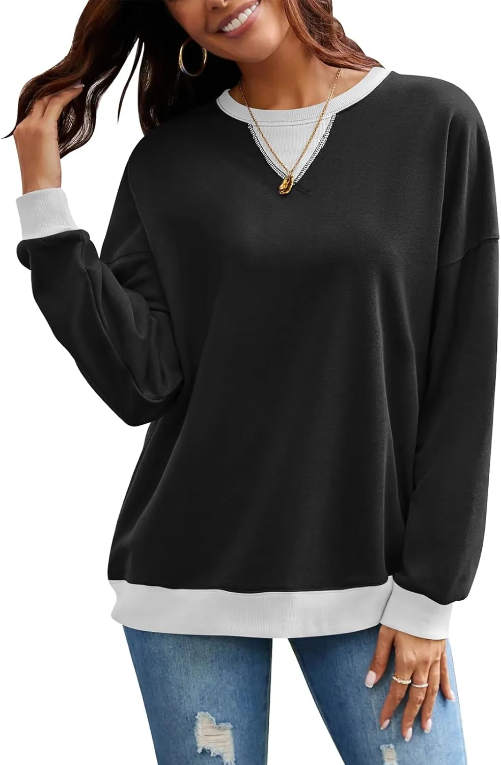 VUTRU Women Striped Oversized Sweatshirt Crewneck Long Sleeve Shirts Hoodies Casual Loose Pullover Top 2024 Fall Clothes