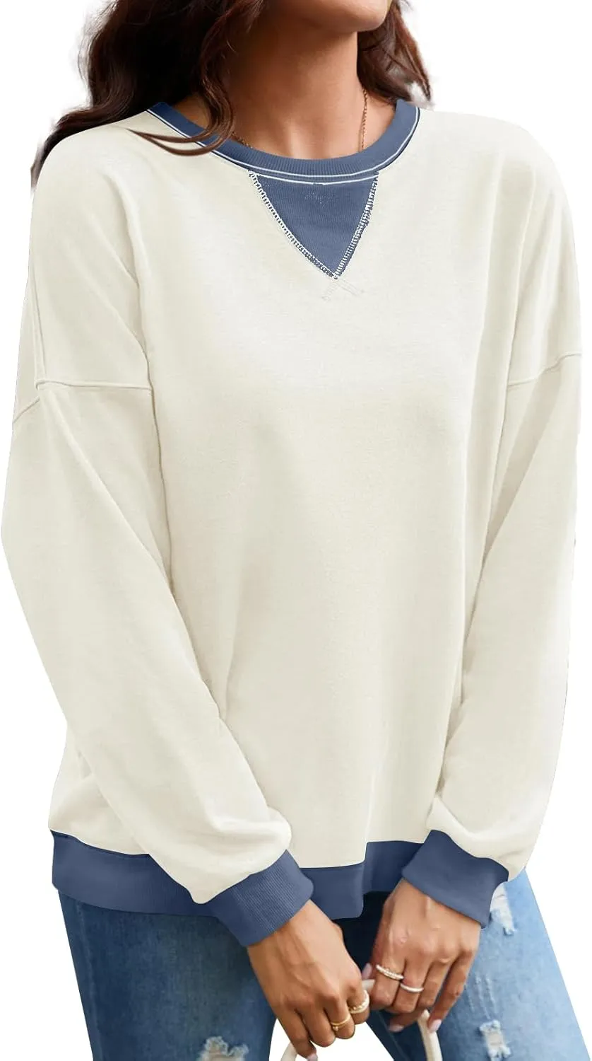 VUTRU Women Striped Oversized Sweatshirt Crewneck Long Sleeve Shirts Hoodies Casual Loose Pullover Top 2024 Fall Clothes