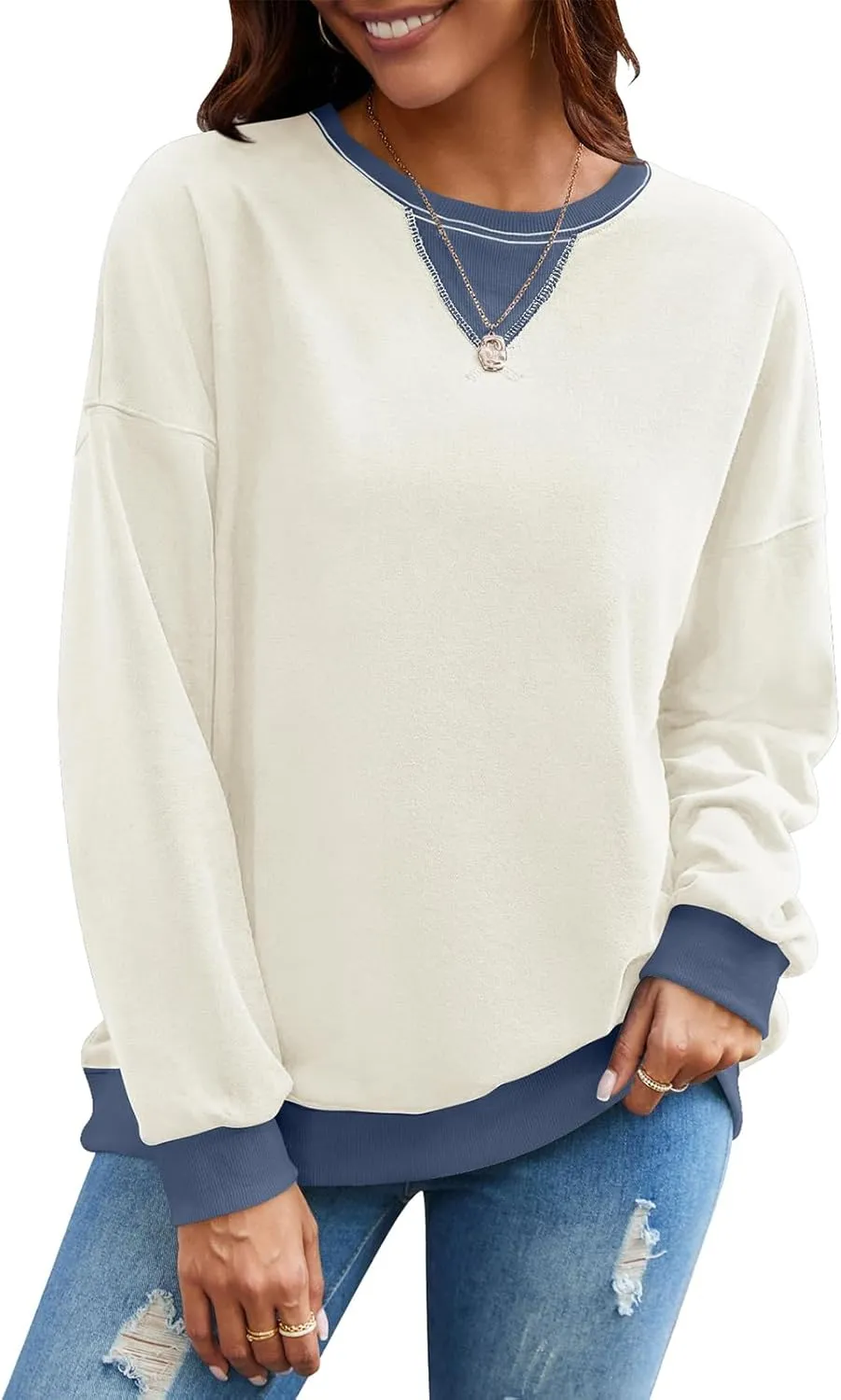 VUTRU Women Striped Oversized Sweatshirt Crewneck Long Sleeve Shirts Hoodies Casual Loose Pullover Top 2024 Fall Clothes