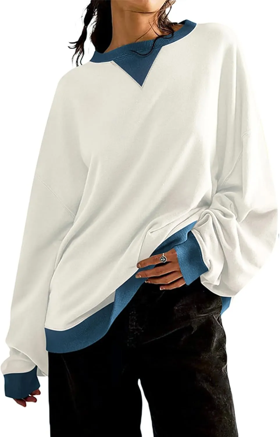 VUTRU Women Striped Oversized Sweatshirt Crewneck Long Sleeve Shirts Hoodies Casual Loose Pullover Top 2024 Fall Clothes