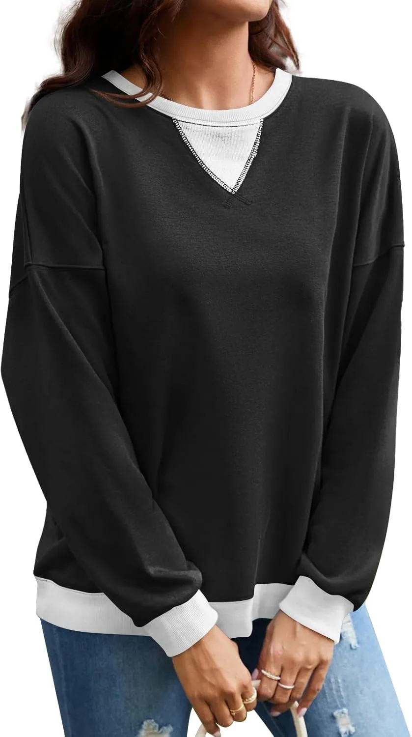 VUTRU Women Striped Oversized Sweatshirt Crewneck Long Sleeve Shirts Hoodies Casual Loose Pullover Top 2024 Fall Clothes