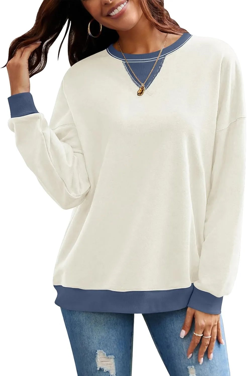 VUTRU Women Striped Oversized Sweatshirt Crewneck Long Sleeve Shirts Hoodies Casual Loose Pullover Top 2024 Fall Clothes
