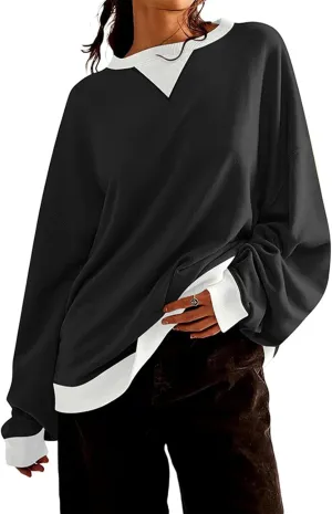 VUTRU Women Striped Oversized Sweatshirt Crewneck Long Sleeve Shirts Hoodies Casual Loose Pullover Top 2024 Fall Clothes