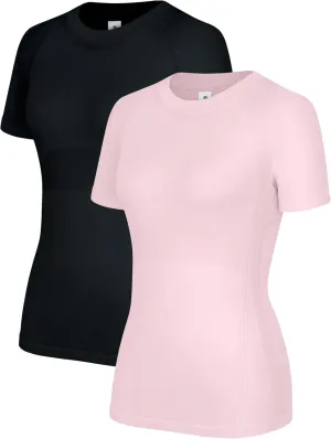 WANAYOU 2 Pack Workout Shirts for Women,Workout Tops for Women Short Sleeve,Breathable Yoga T Shirts Athletic Gym Gym Shirt