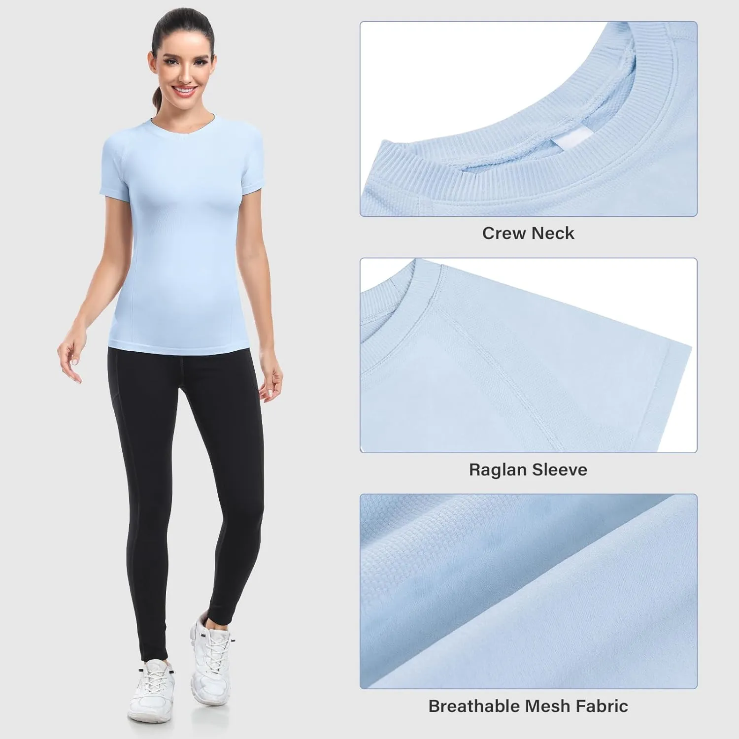 WANAYOU 2 Pack Workout Shirts for Women,Workout Tops for Women Short Sleeve,Breathable Yoga T Shirts Athletic Gym Gym Shirt