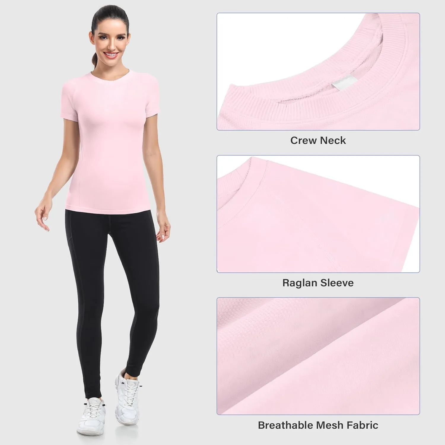 WANAYOU 2 Pack Workout Shirts for Women,Workout Tops for Women Short Sleeve,Breathable Yoga T Shirts Athletic Gym Gym Shirt