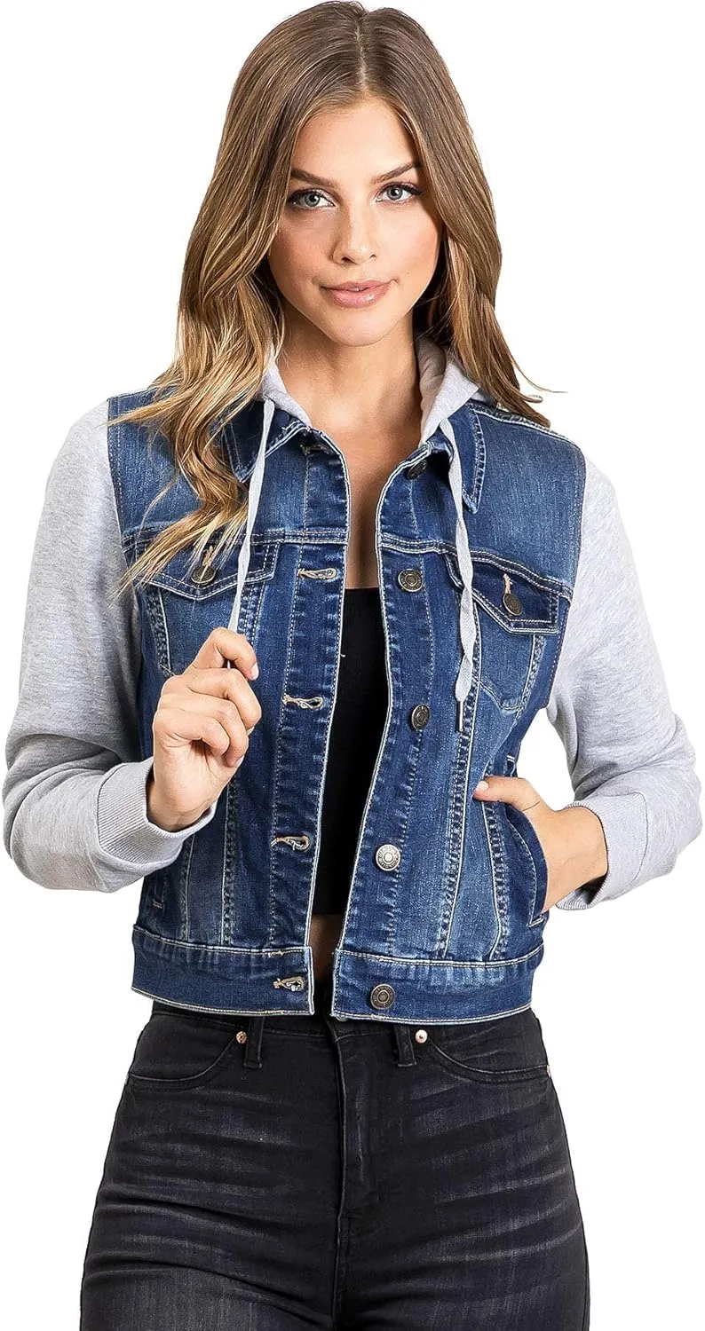 Wax Jeans Women's Juniors Hoodie Denim Jacket