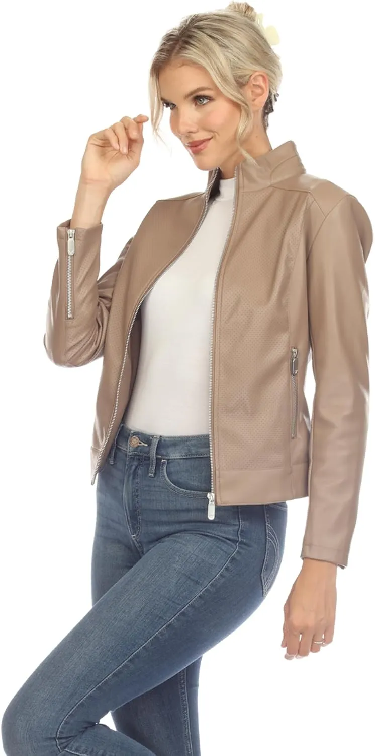white mark Women's Classic Biker Faux Leather Jacket