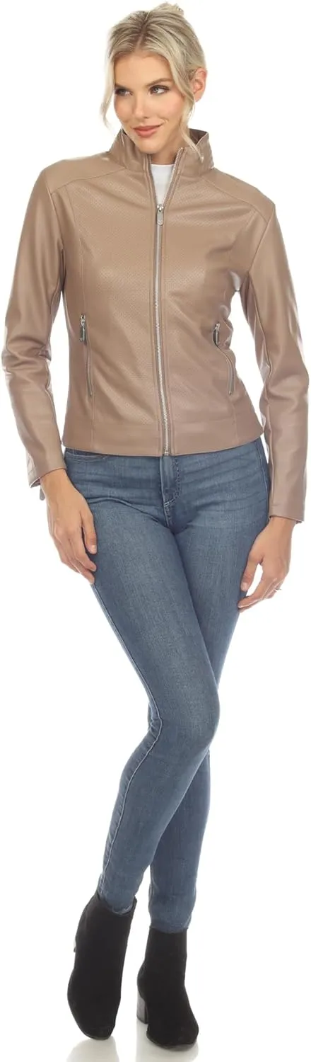 white mark Women's Classic Biker Faux Leather Jacket
