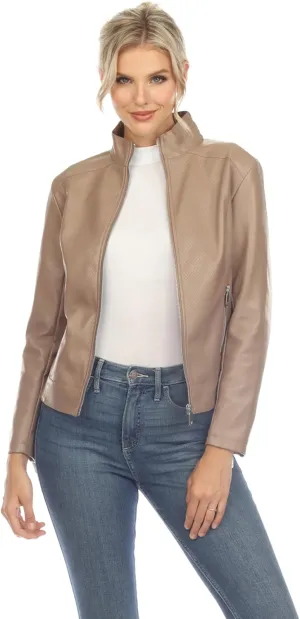 white mark Women's Classic Biker Faux Leather Jacket