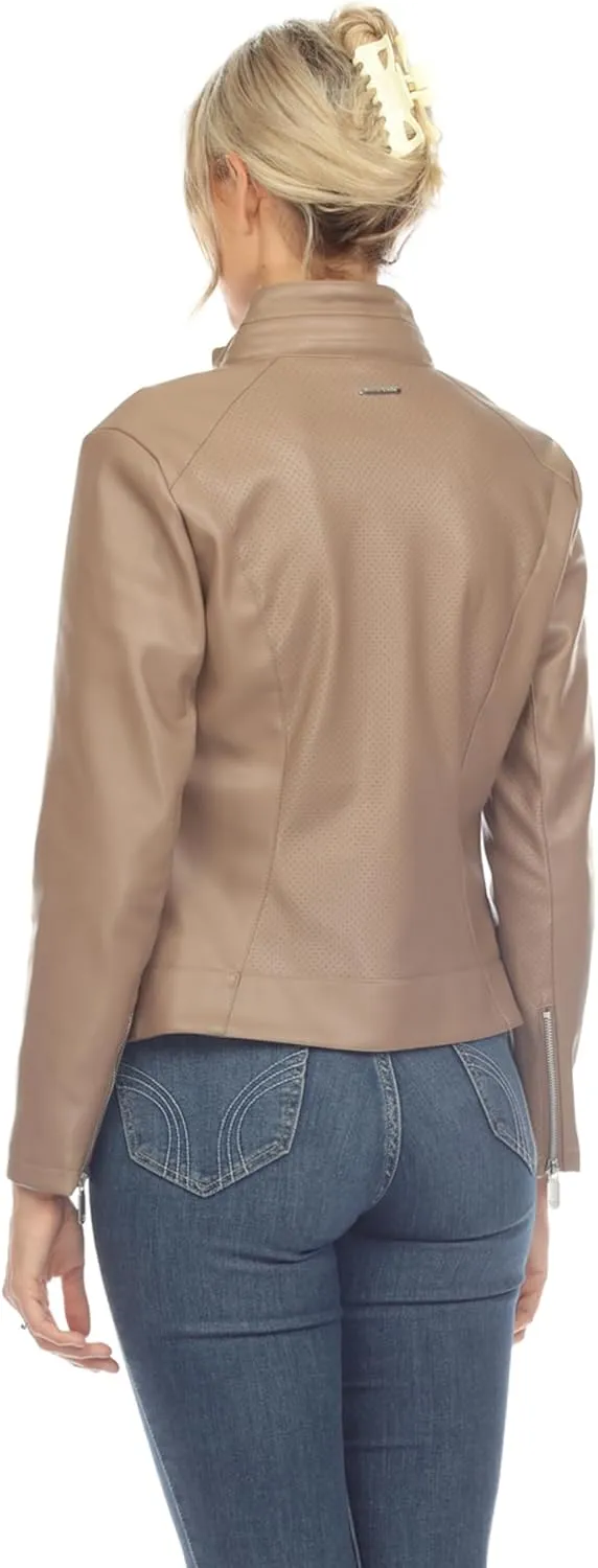 white mark Women's Classic Biker Faux Leather Jacket