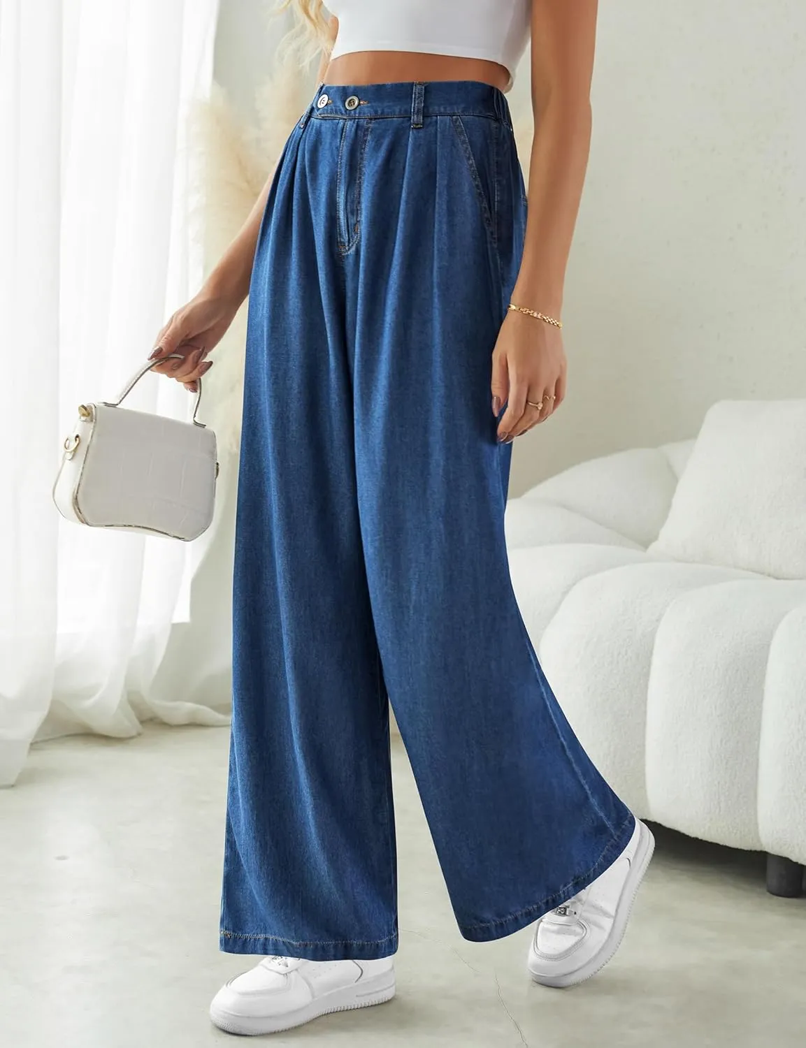 Wide Leg Jeans for Women High Waisted Baggy Jeans Womens Wide Leg Lounge Pants Stretch Bell Bottom Wide Leg Pants