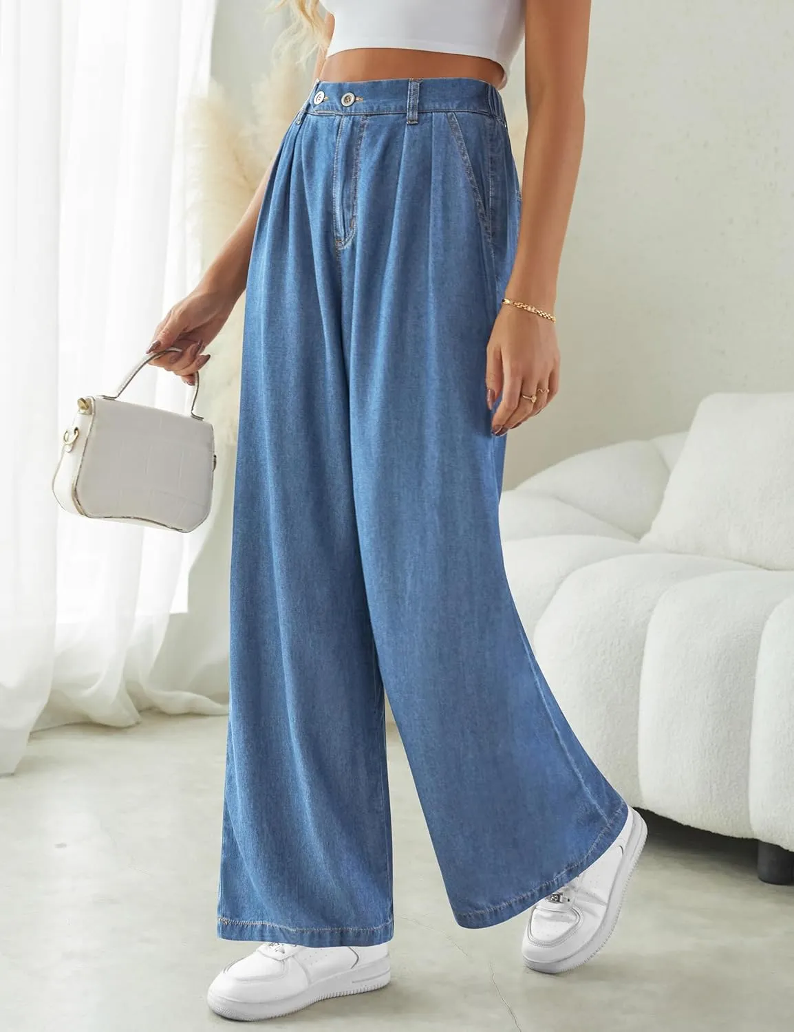 Wide Leg Jeans for Women High Waisted Baggy Jeans Womens Wide Leg Lounge Pants Stretch Bell Bottom Wide Leg Pants