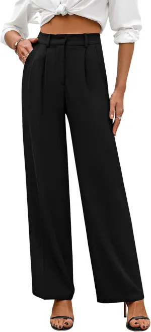 Wide Leg Pants for Women High Waisted Trousers with Pockets Women's Comfortable Work Pants Business Casual Pants Large Black