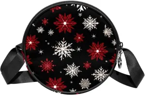 Women Fashionable Crossbody Bag  Versatile Round Bag for Every Occasion, Christmas Snowflake print