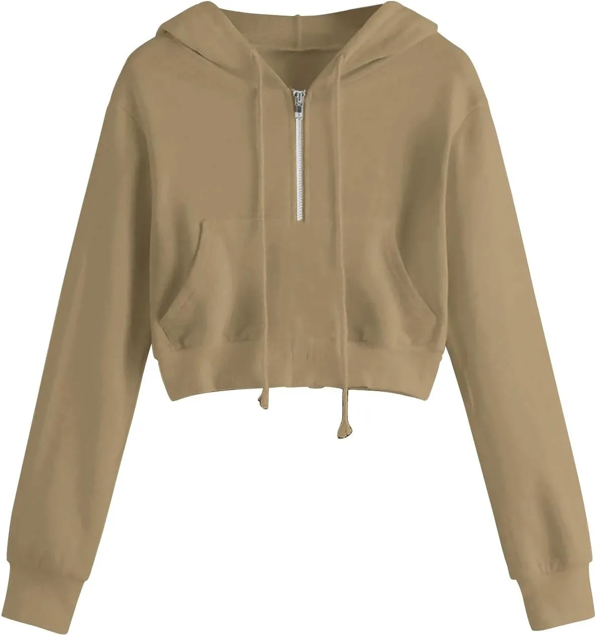 Women Full Zip Up Cropped Hoodies Cute Long Sleeve Sweatshirt Casual Pullover Tops Y2K Trendy Fashion Clothes 2024