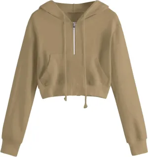 Women Full Zip Up Cropped Hoodies Cute Long Sleeve Sweatshirt Casual Pullover Tops Y2K Trendy Fashion Clothes 2024