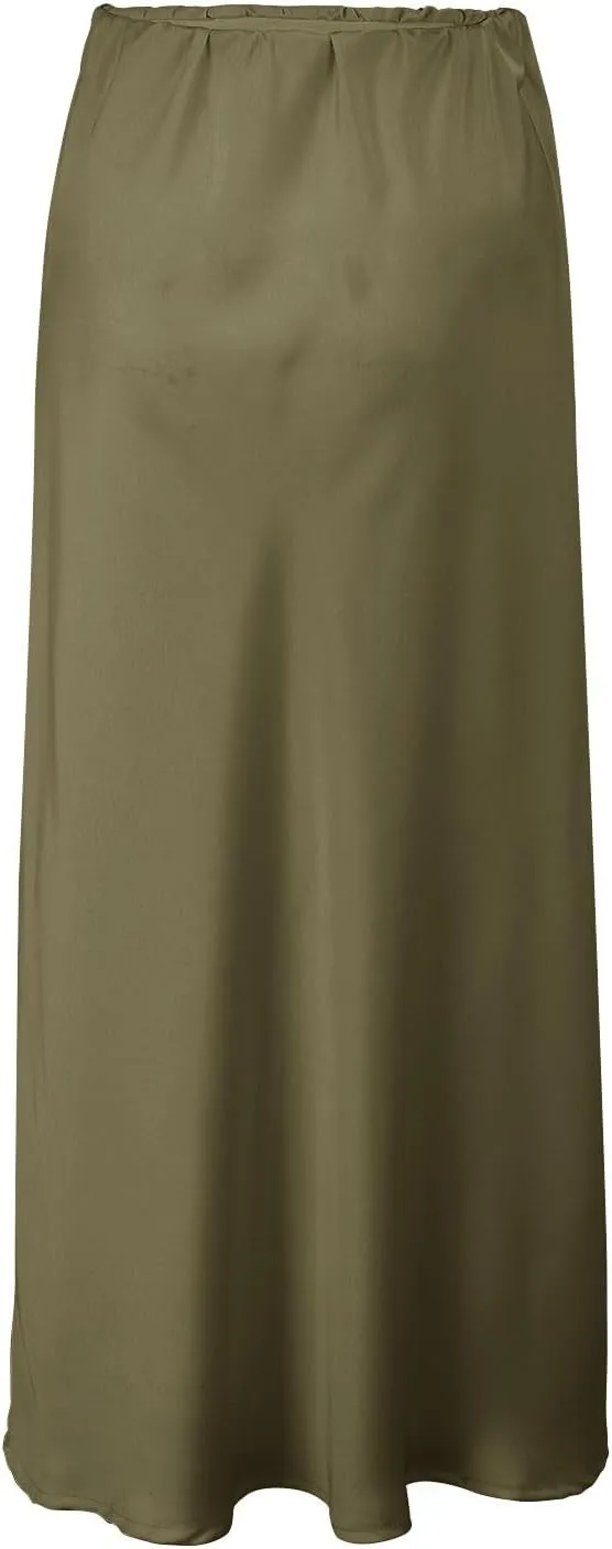 Women Long Satin Summer Fall Skirt Silk Elegant High Waist Black Wedding Flared A-Line Midi Skirts