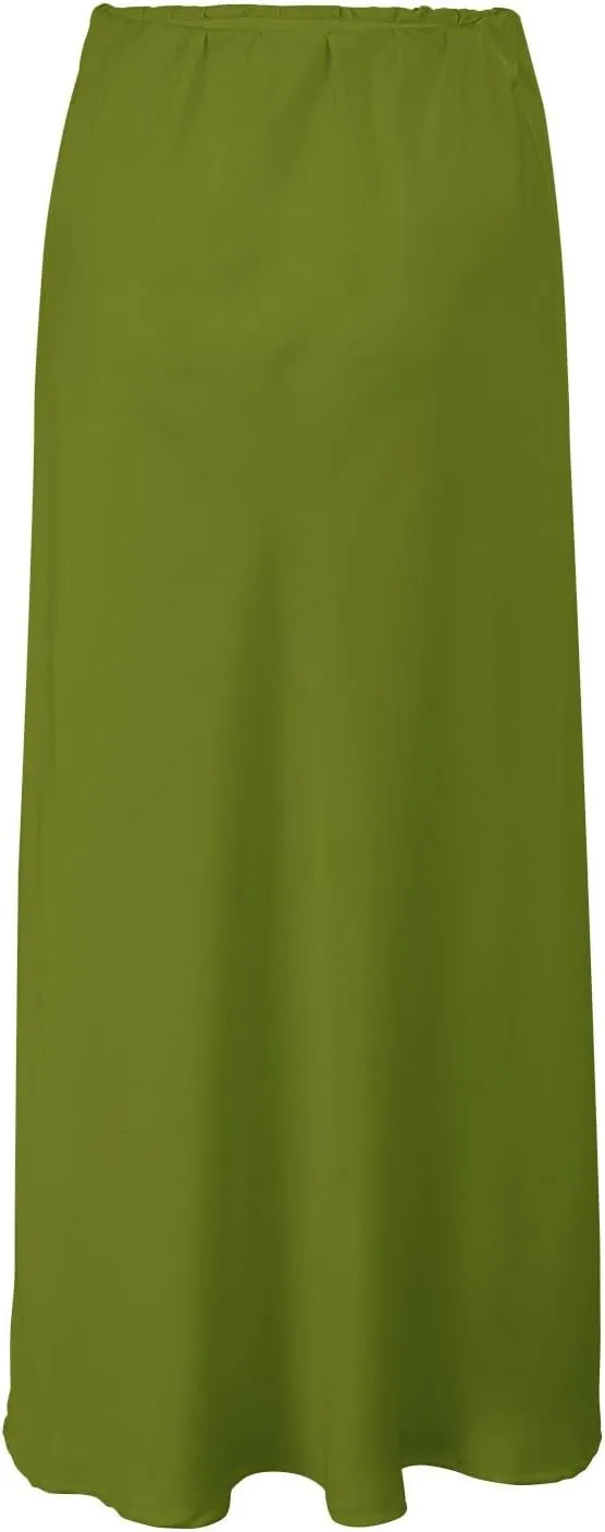Women Long Satin Summer Fall Skirt Silk Elegant High Waist Black Wedding Flared A-Line Midi Skirts