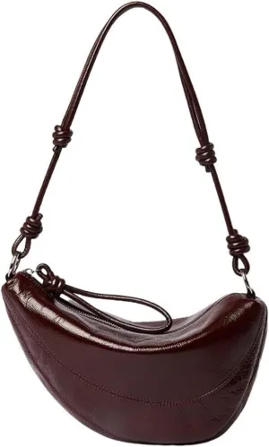 Women Trendy Saddle Shoulder Bag Waxed Cowhide Zipper Crescent Purse Underarm Hobo Handbags