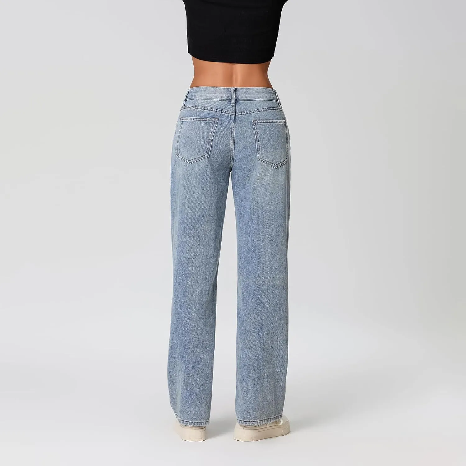 Women Y2k Low Rise Baggy Jeans Loose Fit Boyfriend Straight Wide Leg Jeans Trendy Stretch Long Denim Pants