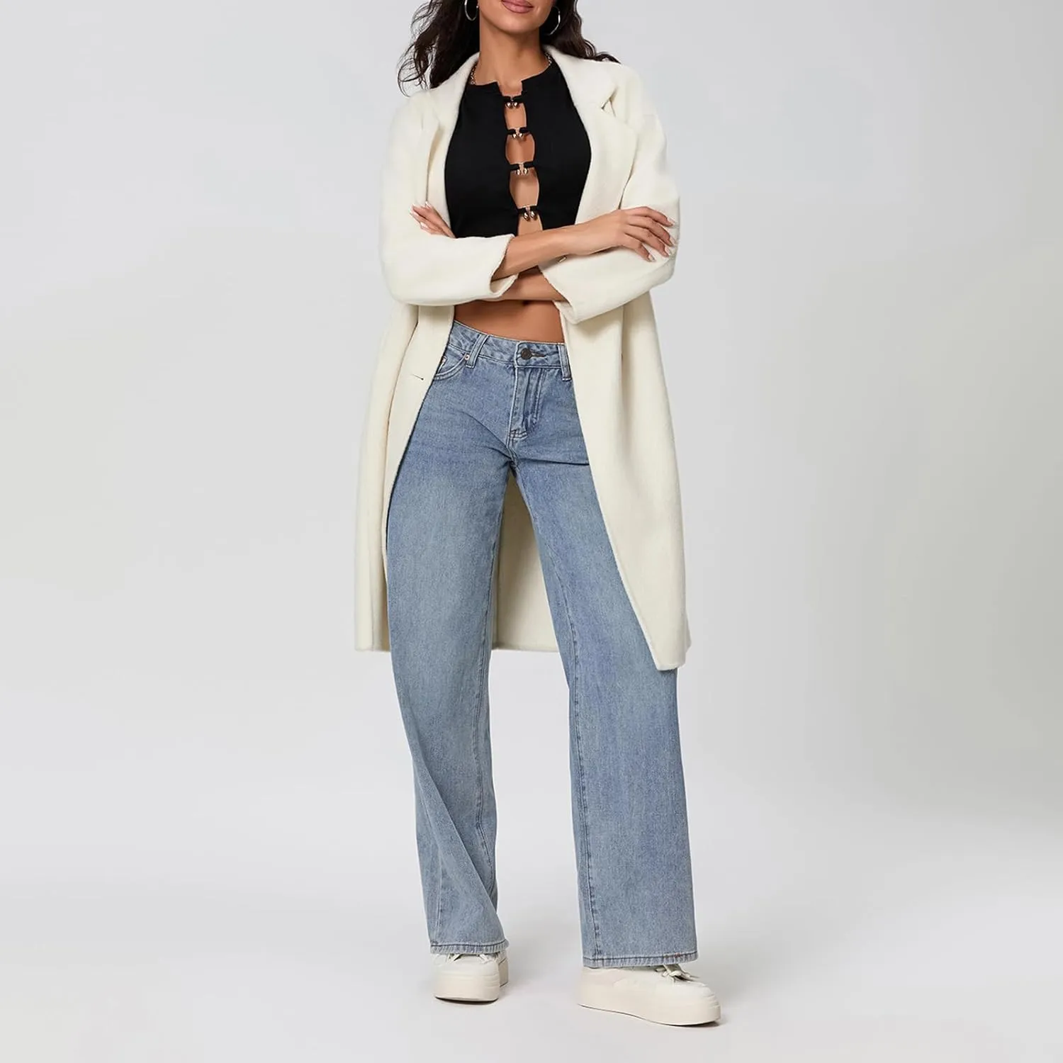 Women Y2k Low Rise Baggy Jeans Loose Fit Boyfriend Straight Wide Leg Jeans Trendy Stretch Long Denim Pants