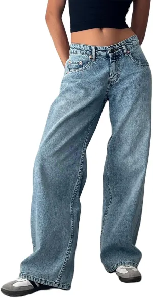 Women Y2k Low Rise Baggy Jeans Loose Fit Boyfriend Straight Wide Leg Jeans Trendy Stretch Long Denim Pants