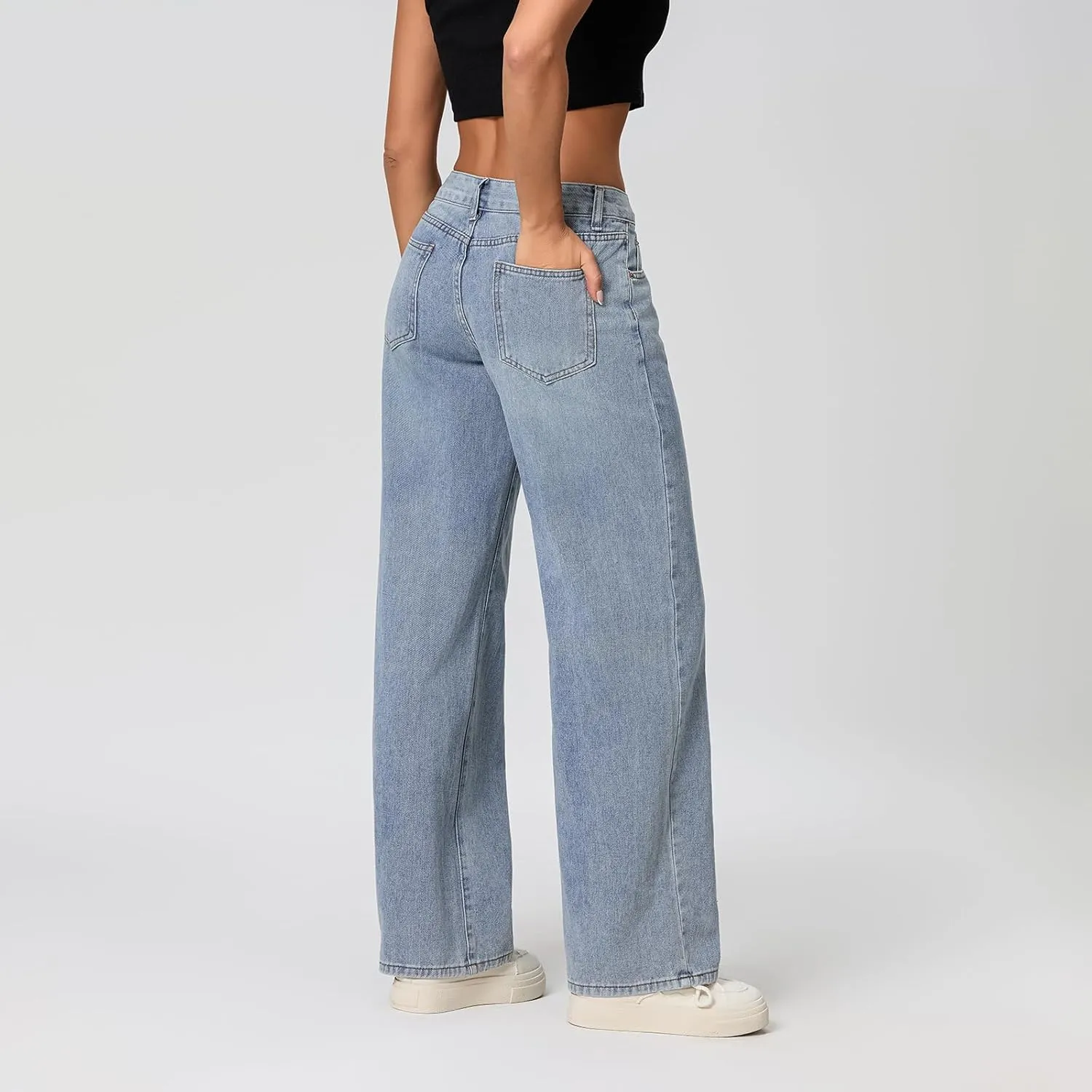 Women Y2k Low Rise Baggy Jeans Loose Fit Boyfriend Straight Wide Leg Jeans Trendy Stretch Long Denim Pants