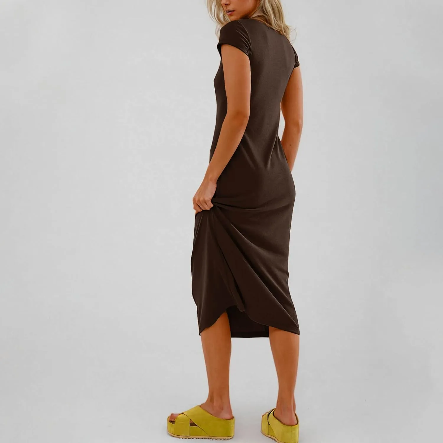 Womens 2025 Summer Tshirt Dress Casual Short Sleeve Crewneck Beach Sundress Trendy Elegant Slim Long Dresses Outfits