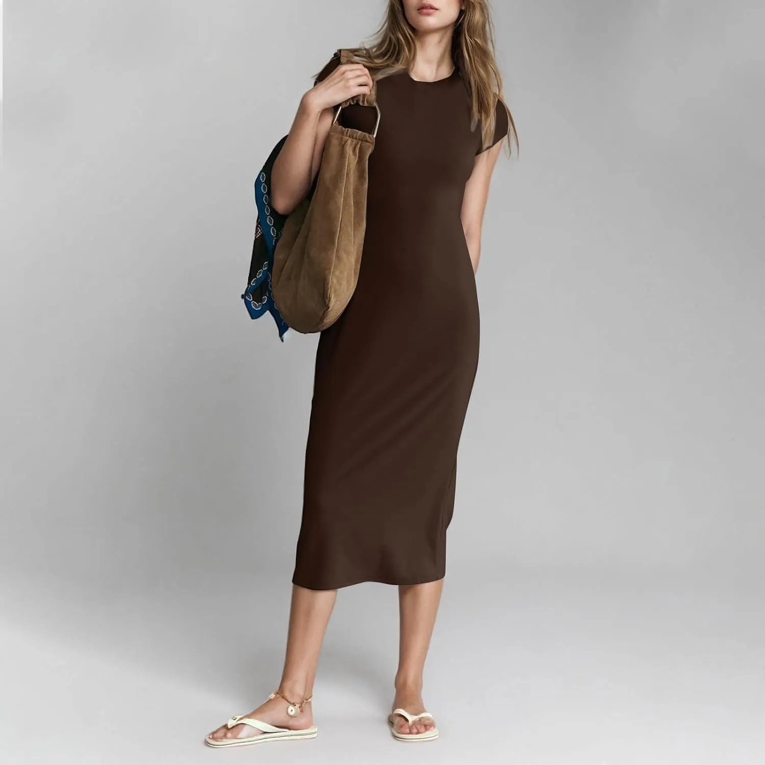 Womens 2025 Summer Tshirt Dress Casual Short Sleeve Crewneck Beach Sundress Trendy Elegant Slim Long Dresses Outfits