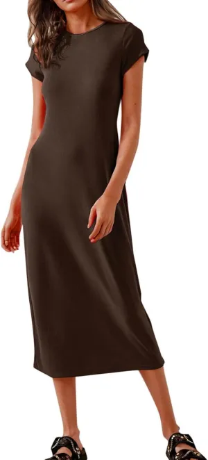 Womens 2025 Summer Tshirt Dress Casual Short Sleeve Crewneck Beach Sundress Trendy Elegant Slim Long Dresses Outfits