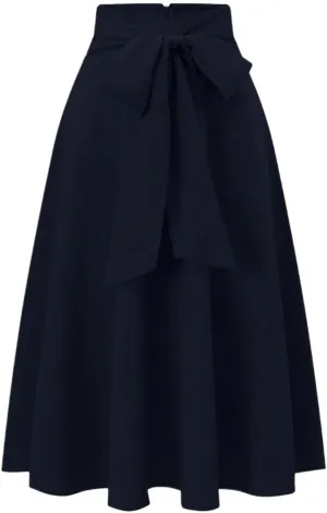 Women's Basic Casual Flared Women Solid Color Belted Waist Elegant A-Line Midi Skirt Casual Skirts