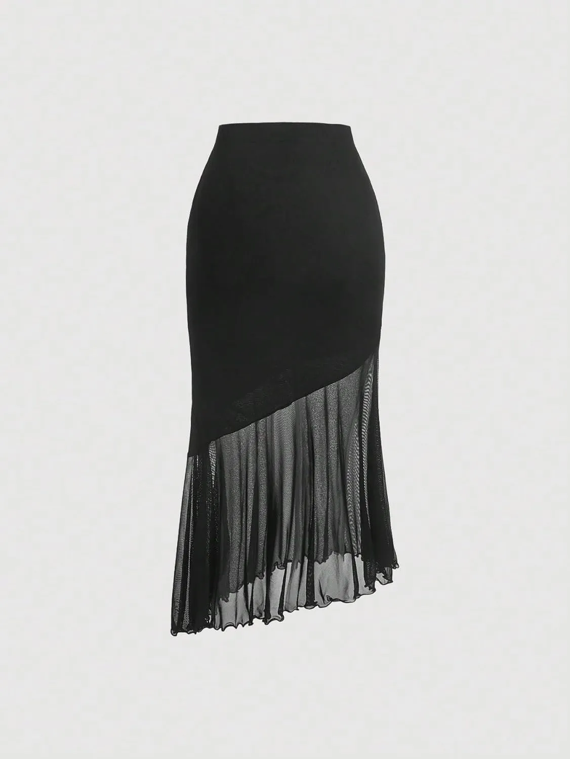 Women's Basic Elegant Solid Asymmetrical Hem Midi Skirt Regular Plain High Waist Casual Skirts