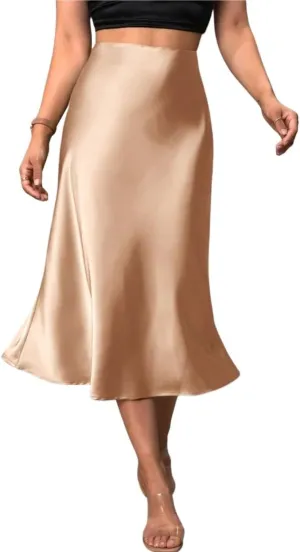 Women's Basic Elegant Zipper Women's Solid Color Midi Skirt High Waist A Line Casual Skirts