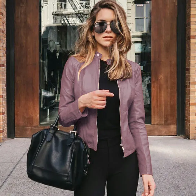 Womens Biker Jacket  Genuine Leather  Slim Fit  Cropped Waist  Zippered Cuffs