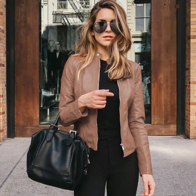 Womens Biker Jacket  Genuine Leather  Slim Fit  Cropped Waist  Zippered Cuffs