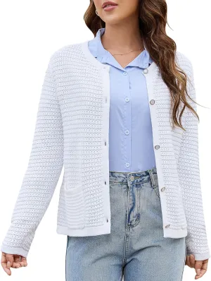 Women's Cardigan Sweaters Open Front Button Down Trendy Cropped Fall Outfits Long Sleeve Casual Knit Jackets