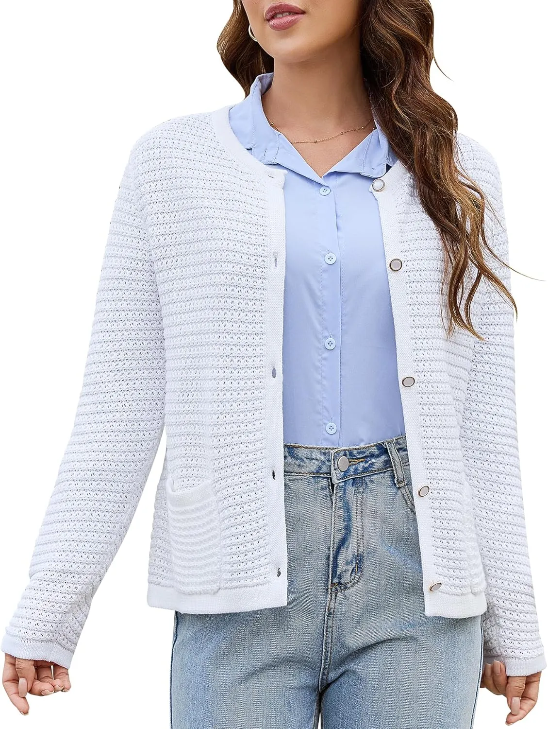 Women's Cardigan Sweaters Open Front Button Down Trendy Cropped Fall Outfits Long Sleeve Casual Knit Jackets