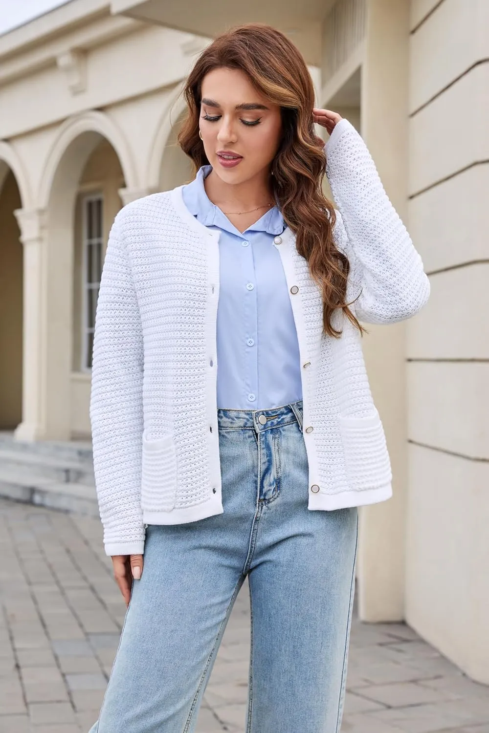 Women's Cardigan Sweaters Open Front Button Down Trendy Cropped Fall Outfits Long Sleeve Casual Knit Jackets