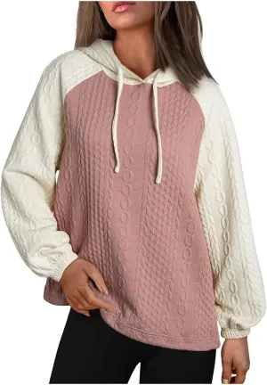 Women's Casual Oversized Hoodies Color Block Long Sleeve Sweatshirt Drawstring Hooded Pullover Top