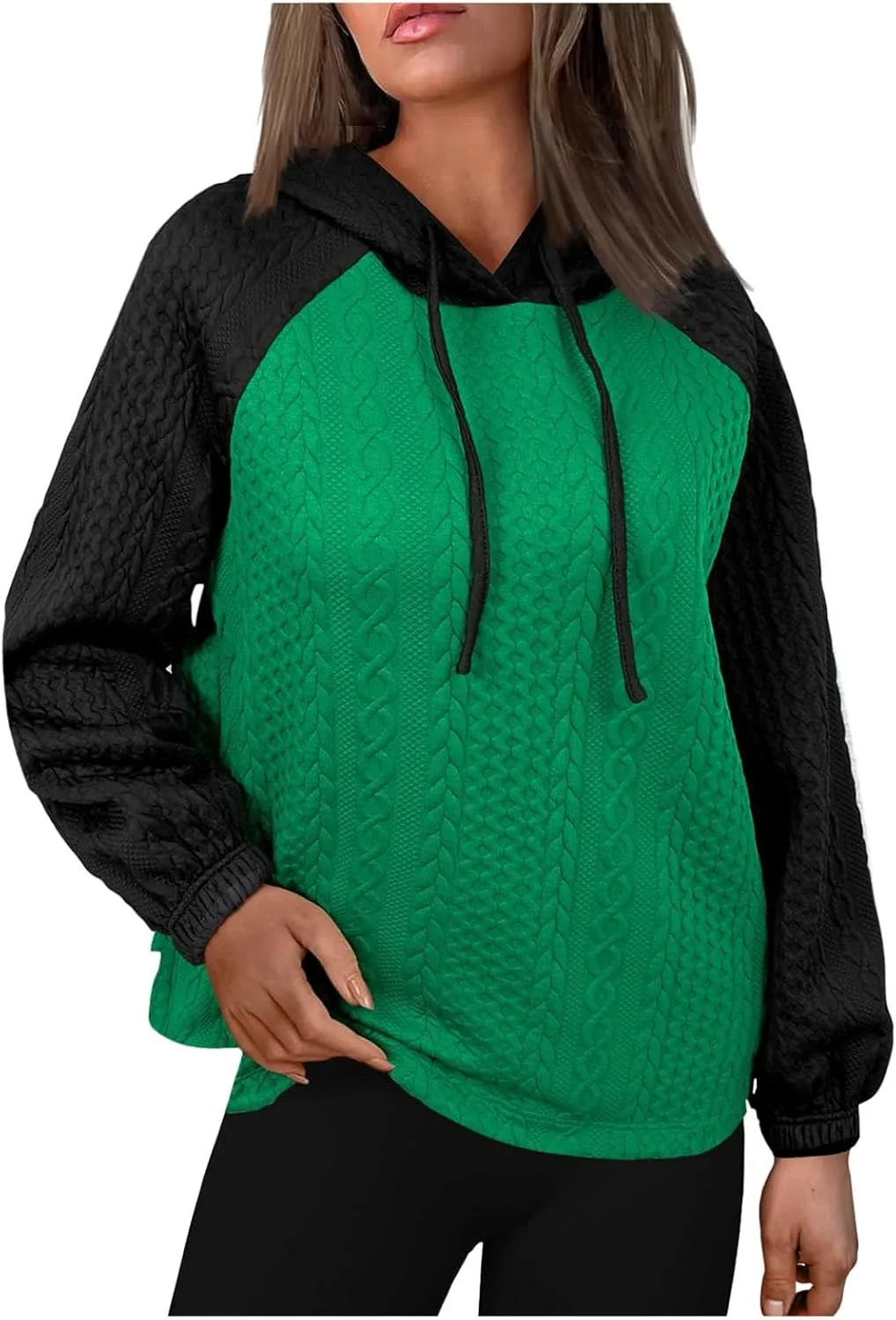 Women's Casual Oversized Hoodies Color Block Long Sleeve Sweatshirt Drawstring Hooded Pullover Top